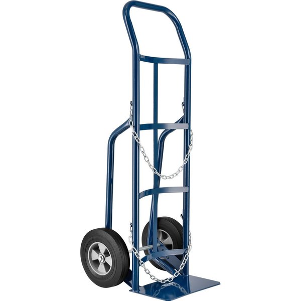 Global Industrial Single Cylinder Hand Truck with Curved Handle, 10 Semi-Pneumatic Wheels, 800 Lb. Cap, 47H 988991